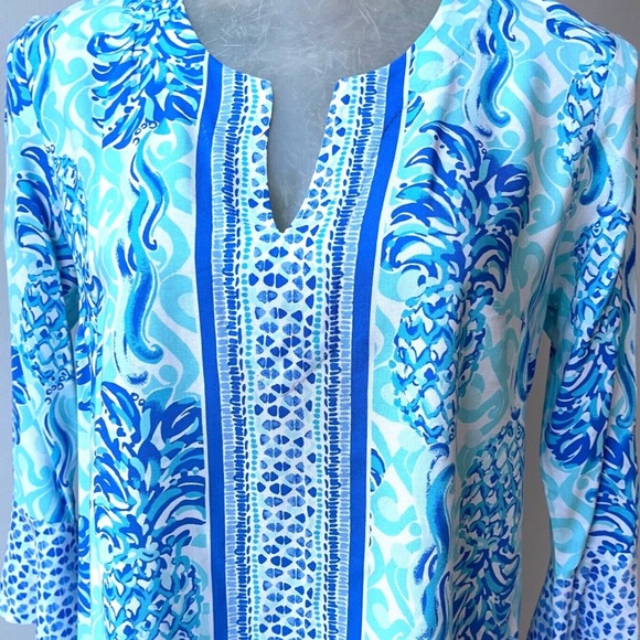 Lilly Pulitzer Blue Patterned Women's Top XL - Picture 5 of 9